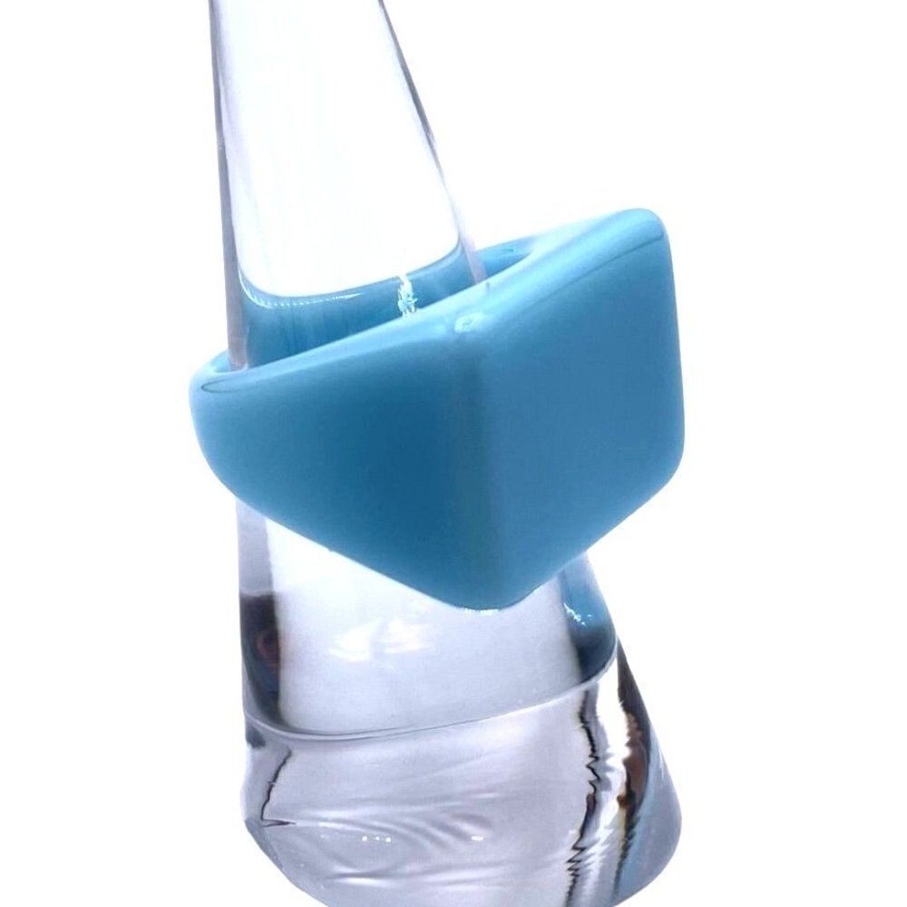Sky Blue Acrylic Geometric Rectangle Chunky Statement Ring Size 7.5 - Picture 8 of 8